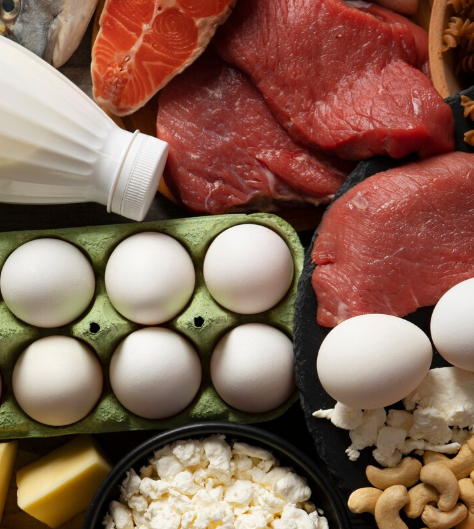 red meat, fish, eggs, dairy containing b12 